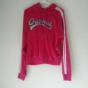 No Boundaries women's size 15-17 XL pink and white velour hoodie sweatshirt